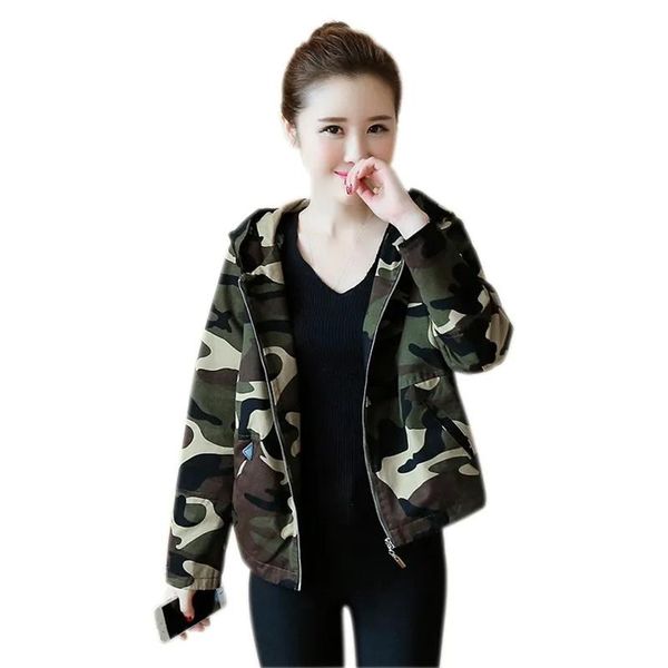 

women's jackets 2021 spring autumn long sleeve zipper camouflage jacket women clothes casual loose hooded baseball uniform coat female, Black;brown