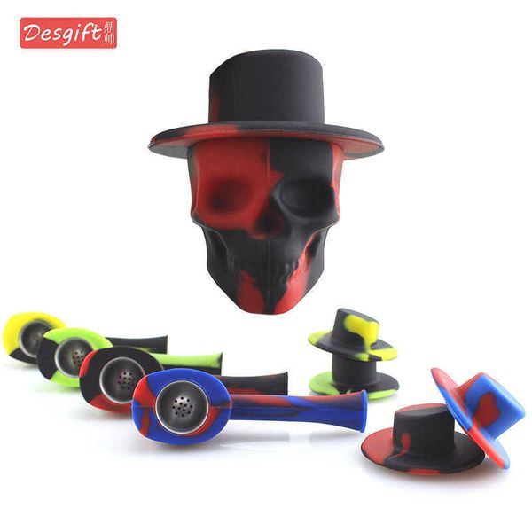 

new silicone creative skull filter pipe ghost set with cigarette pot and cap