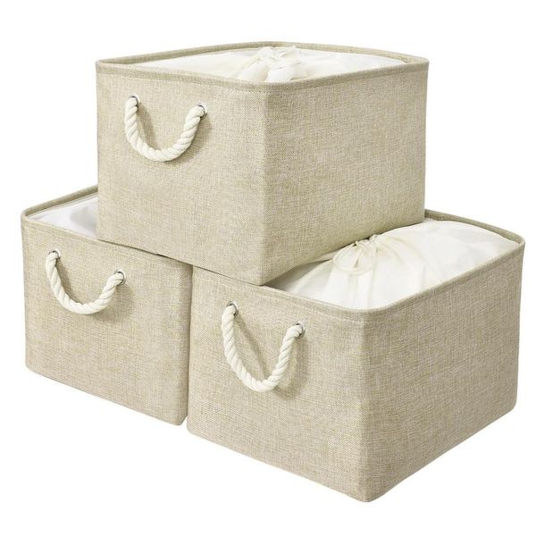 

storage baskets basket cotton line foldable sundries organizer closet clothing container toy storag bag 3pcs/set