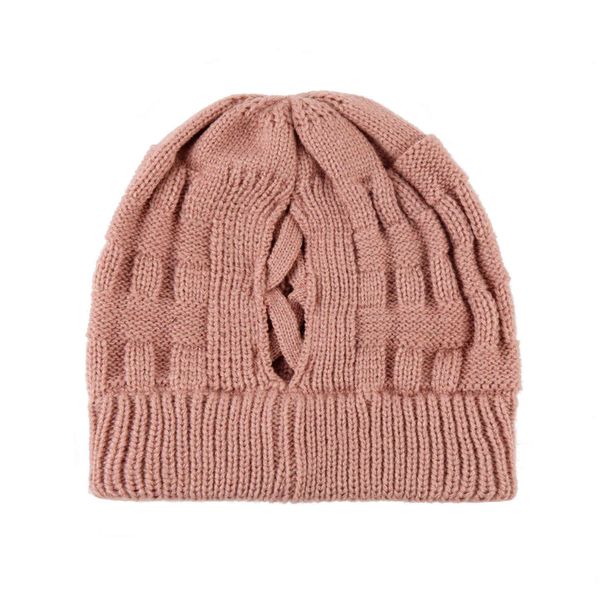 

factory wholesale 50% off new plaid wool knitted hat fashion back cross exposed horsetail women's, Blue;gray