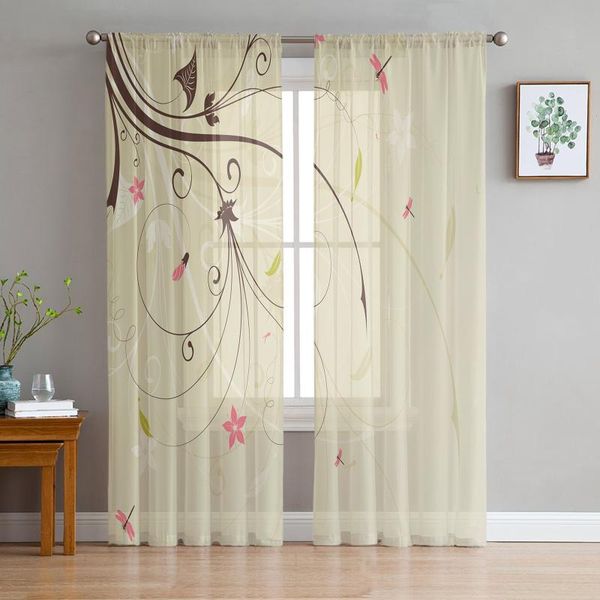 

curtain & drapes flower dragonfly branch bud tulle curtains for living room bedroom voile home decoration sheer balcony door