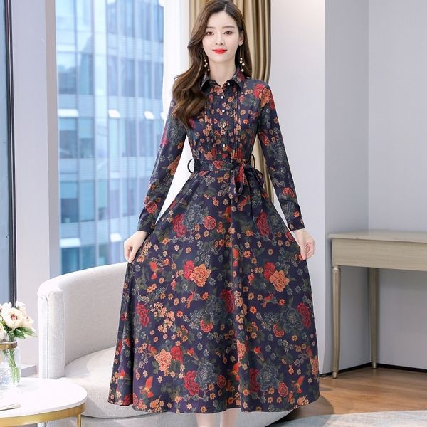 

olg acetic acid satin print sleeve 2020 dress longfashion long skirt large plus size dresses base skirt female