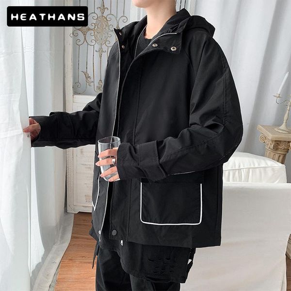 

spring autumn hooded jacket male korean loose casual handsome windbreaker mens youth solid color men zipper jackets s-2xl men's, Black;brown