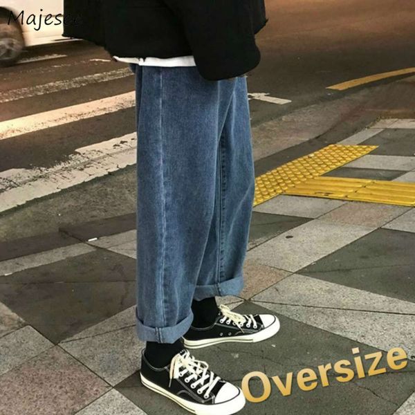 

length men's jeans single plus size 5xl effects simple loose oversize men korean style leisure clothes teens in denim high quality, Blue