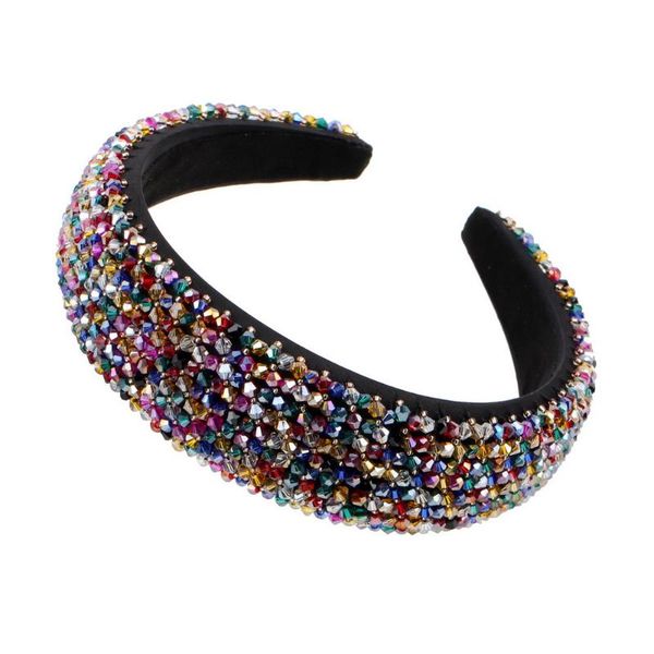 

other big size chunky colorful crystal bead hairband for women fashion handmade party statement ladies headband flower jewelry, Golden;white