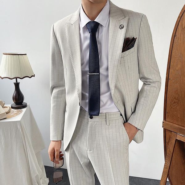 

men's suits & blazers oimg casual suit dark stripe business two-piece korean, White;black