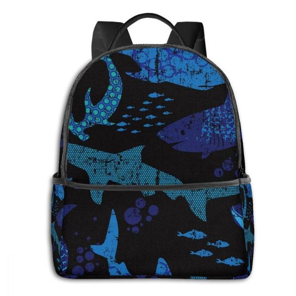 

backpack abstract sharks dark print boy girl school bag for teenager student shoulder travel