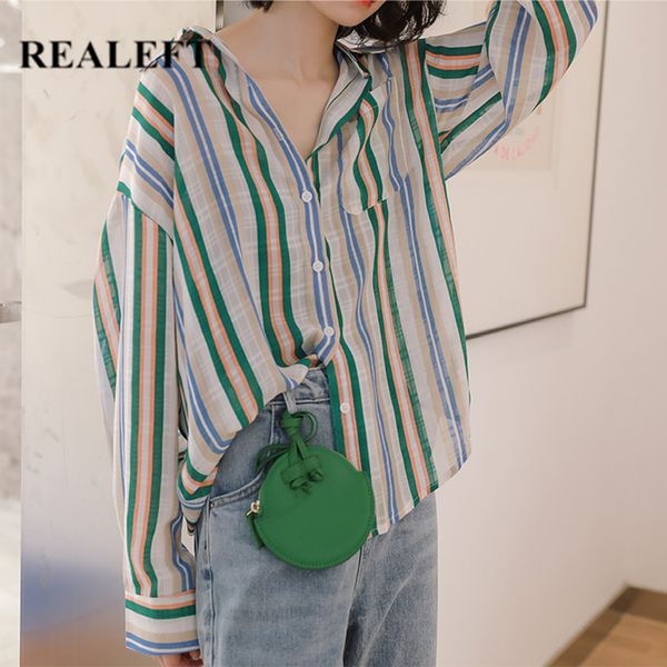 

spring one pocket striped women's shirt female blouse chiffon long sleeve turn-down collar korean style blouses 210428, White