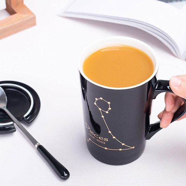 

mugs contellation ceramic mug with lid spoon coffee cup 12 astrological signs black unique gift home garden