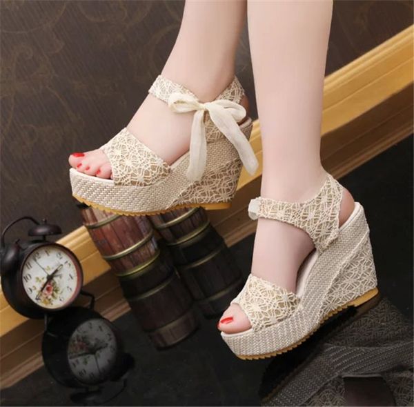 

womens shoes summer fashion wedge heel womens sandals platform platform heel sandals1, Black