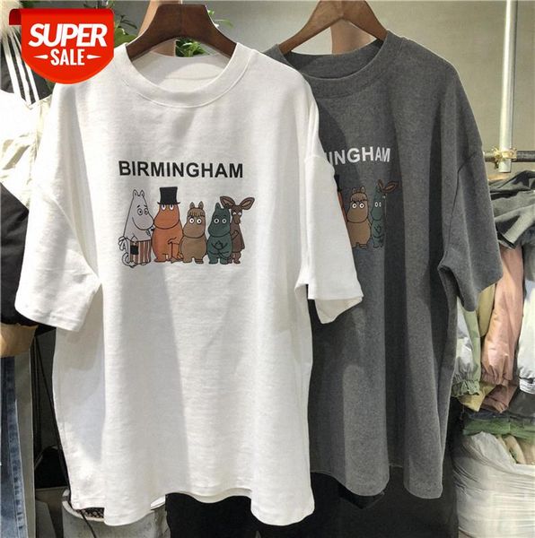 

fashion temperament cotton korean style college pullover loose round neck short sleeve women #cb4m, Black;gray