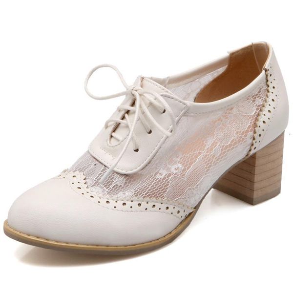 

dress sarairis big size 43 square heels shoelaces vintage british pumps spring summer breathable lace women brogue casual shoes female bp20, Black