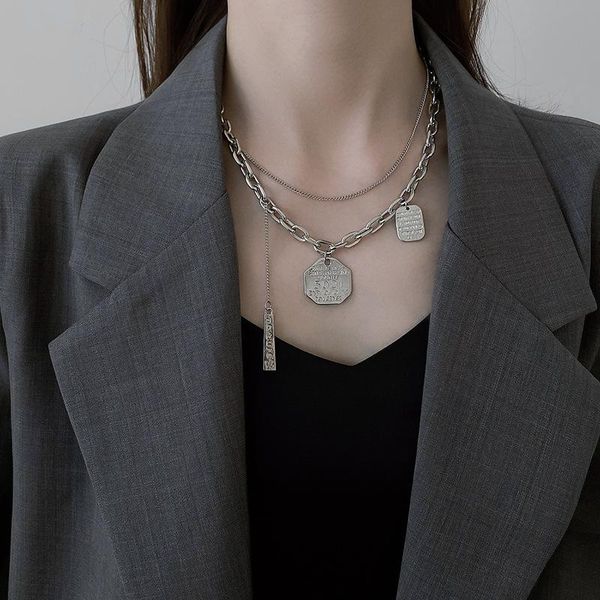 

chains hip hop double-layer necklace personality letter number metal chain necklaces for women men punk style jewelry party accessories, Silver