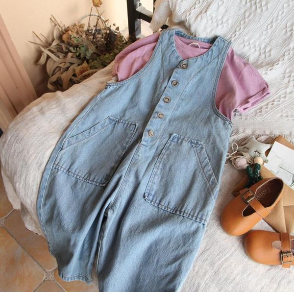 

stylish girls boys denim overalls fashion summer cotton kids jumpsuit jumpsuits, Blue