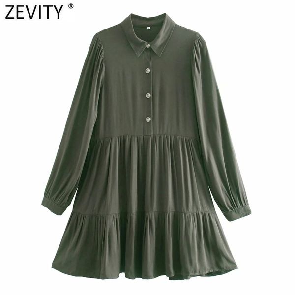 

zevity spring women fashion solid color pleats casual shirt dress office lady turn down collar chic business vestido ds4871 210419, Black;gray