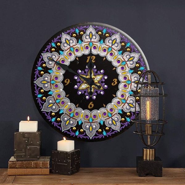 

wall clocks mandala diamond painting clock 5d metal tin signs embroidery cross u90a
