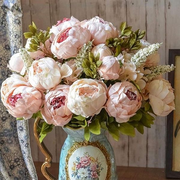 

1bunch european artificial peony flowers silk fake wedding party home decoration flower bouquet wreath diy scrapbooking decorative & wreaths
