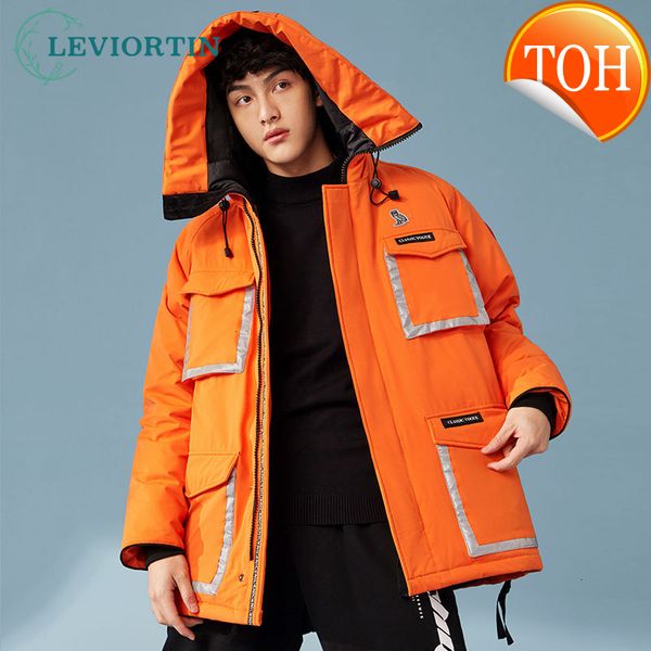 

men's -30 hop degree hip winter duck down jacket warm hooded anorak men parka cargo multi-pocket coat waterproof unisex, Black