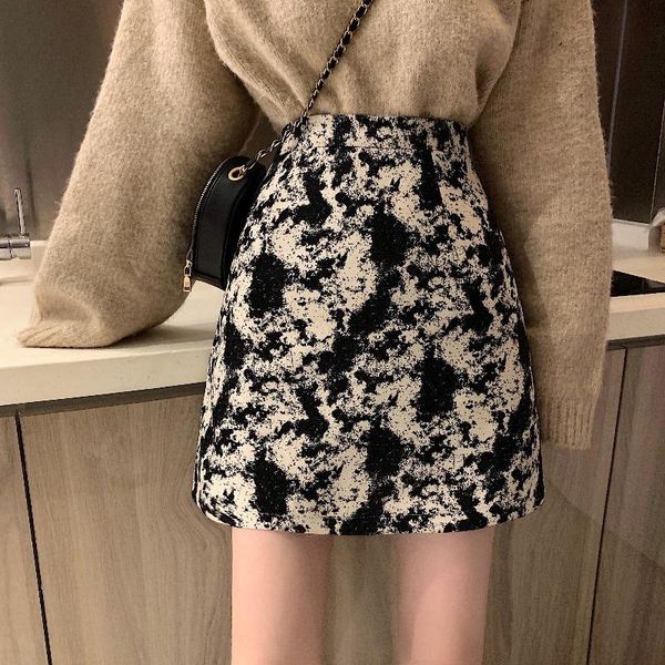 

skirts spring and summer women's high-waisted thin a-line skirts, hip small temperament, western-style short, Black