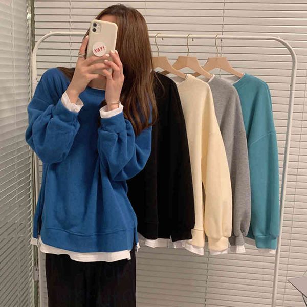 

women's hoodies & sweatshirts colorfaith autumn winter women harajuku pullovers fake two pieces split oversized korean lady ss3729 1d6, Black