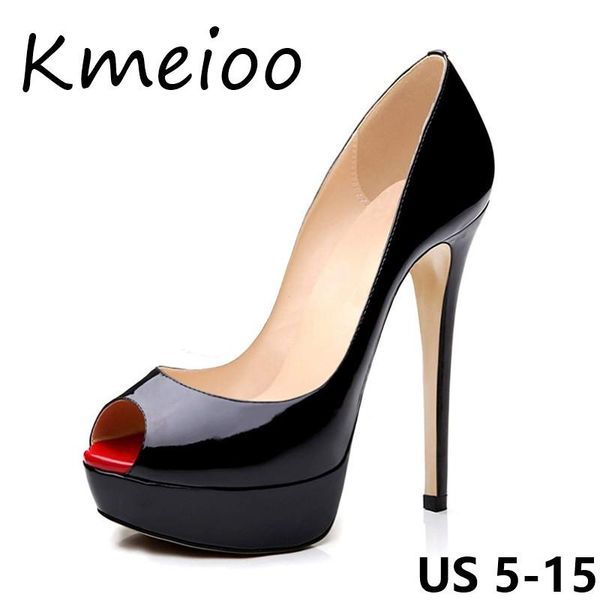 

dress shoes kmeioo us size 5-15 fashion platform women peep toe high heels slip on pumps evening party wedding, Black