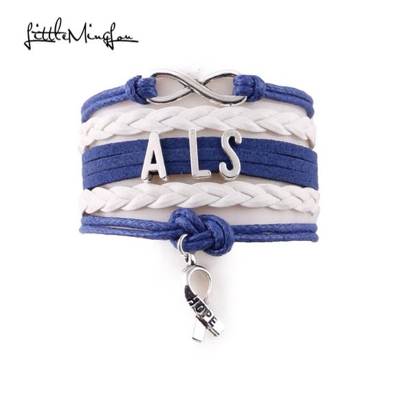 

charm bracelets little minglou infinity hope als bracelet ribbon awareness leather wrap men & bangles for women jewelry, Golden;silver