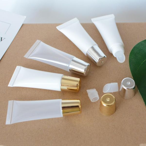 

storage bottles & jars 10ml pe empty squeeze lip gloss tubes container, wholesale, diy handmade glaze container tubes, gold / silver cap