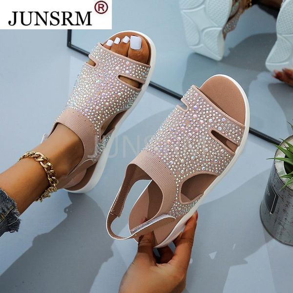 

sandals 2021 summer women shoes crystal casual woman flats buckle strap ladies fashion beach shoe big size 36-43, Black