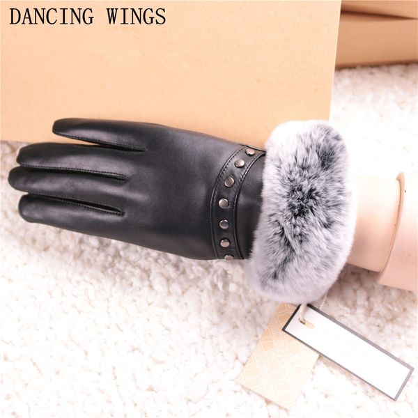 

mittens autumn and winter warm women riding gloves genuine sheepskin leather fox fur cuff gloves punk style gloves ks4x, Blue;gray