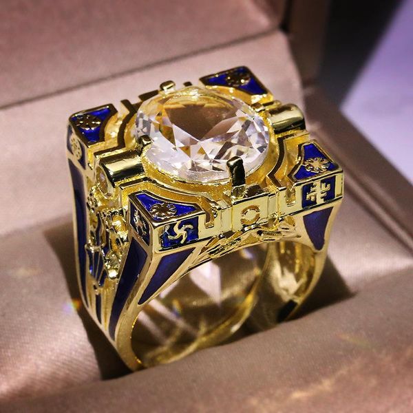 

wedding rings luxury gold blue enamel white zircon for bride engagement jewelry accessories lover's gifts, Slivery;golden