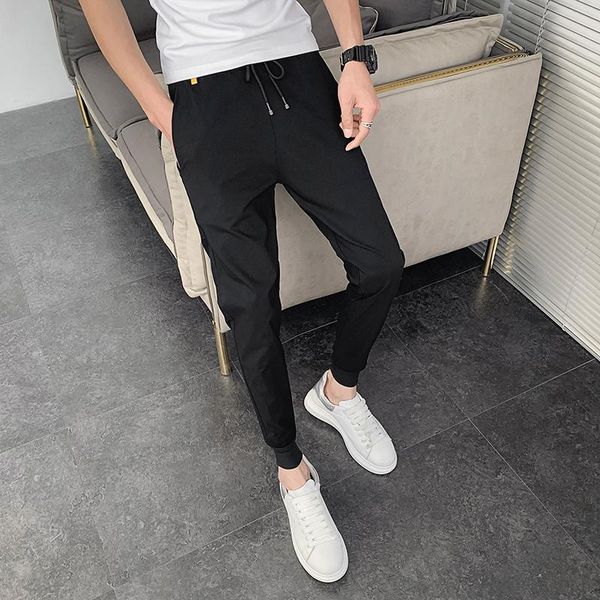 

men's pants summer men casual harem brand 2021 korean slim fit joggers solid all match streetwear trousers, Black