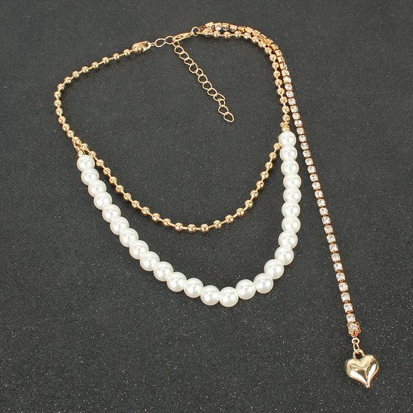 

creativity peach heart pendant necklaces design creative multilayer pearl love pendants clavicle chain simple retro round bead shaped pearls, Silver