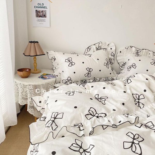 

bedding sets bow-knot princess style set bed linen cotton duvet cover 220x240 bedspread summer king  size 3/4pcs