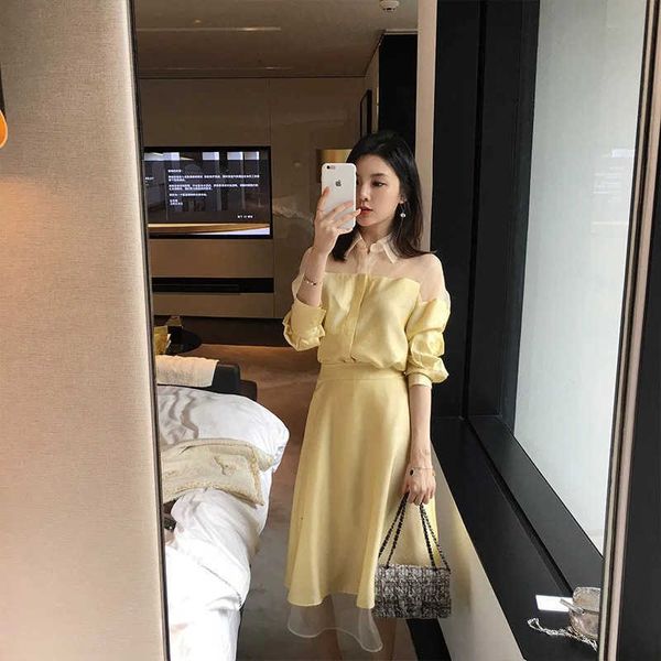 

luxury party evening dress fashion suit women's fall 2021 french temperament mh splicing shirt high waist half length skirt two-piece s, White;pink