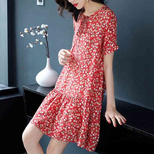 

skirt 72358 2021 women's summer print loose short sleeve silk large, Black