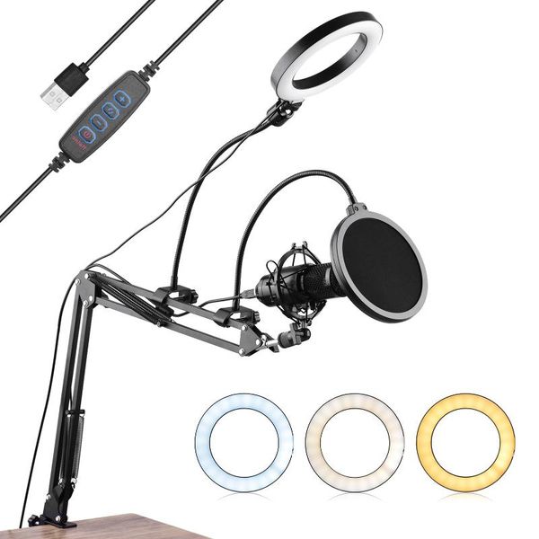 

6.3inch/16cm ring light video microphone kit with filter articulating arm ball head stand mount flash heads