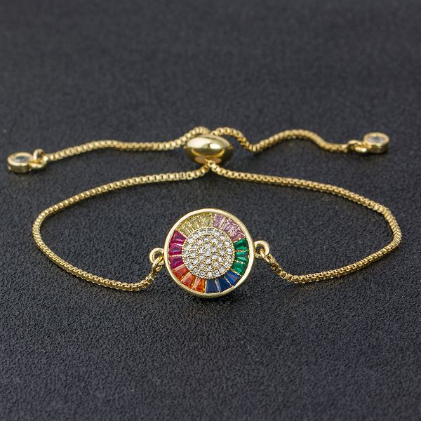 

new design copper cubic zircon adjustable colorful bracelet for women girls rainbow jewelry birthday party wedding gift, Golden;silver