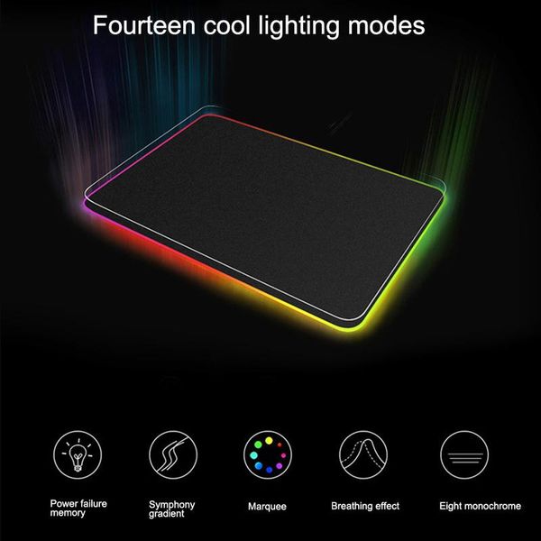 

mouse pads & wrist rests rgb illuminated gaming pad for led computer mice mat with backlit gamer pu non-slip waterproof and smooth moving