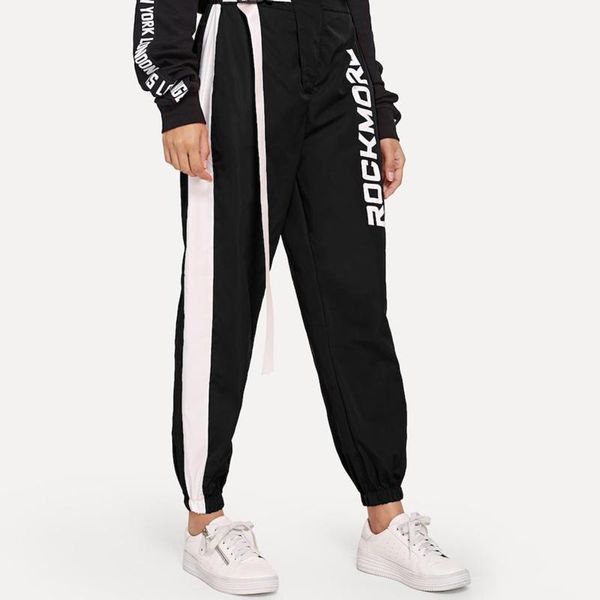 

women's pants & capris fashion women jogging training street casual letter print frenulum binding feet sport sportswear, Black;white