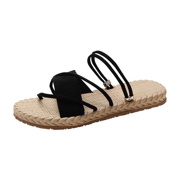 

sandals lady flat bottom anti slip fairy style slippers, Black