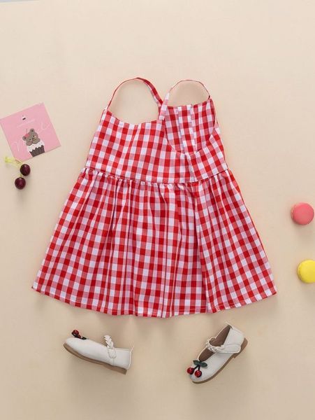 

yingzifang toddler girls zipper back gingham dress she, Red;yellow