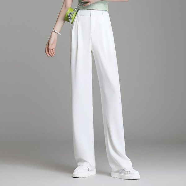 

women's pants & capris women fashion elegant white straight suit 2021 summer office lady high waist plus size 4xl casual loose black tr, Black;white