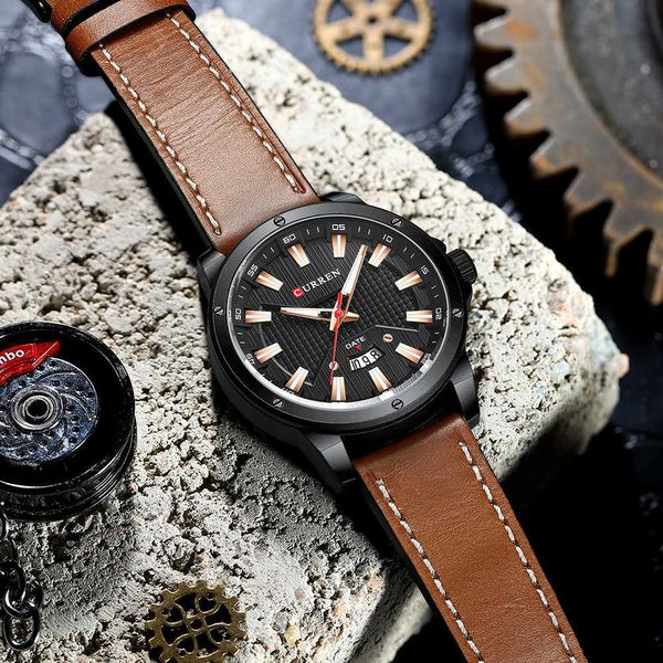 Часы Curren для мужчин, элитный бренд, модные кварцевые наручные часы с кожаным ремешком, повседневные деловые часы, мужские Q0524