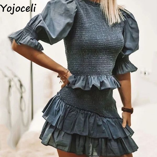 

yojoceli elegant ruffle bodycon dress women 2 piece set summer party casual dress female cool beach short cool mini dresses, Black;gray