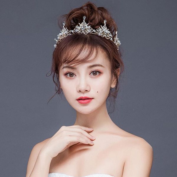 

hair clips & barrettes luxury crown pearl rhinestone gold wedding accessories for women princess birthday bridal jewelry headband, Golden;silver