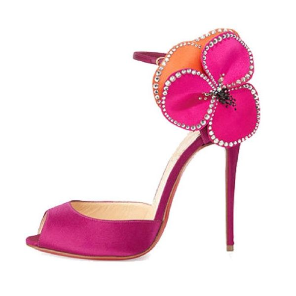 

high heel stiletto bag with fish mouth flower sandals explosion models, Black