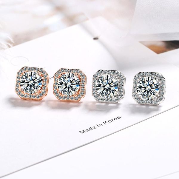 

other trendy lab diamond stud earring 100% original 925 sterling silver bijou party wedding earrings for women bridal charm jewelry, Golden;silver