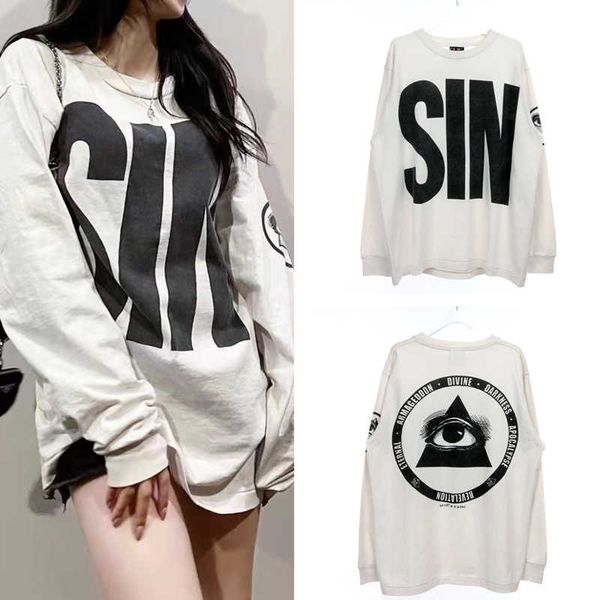 

men's hoodies saint michael front sin letter back triangle eyes print long sleeve t-shirt high street vintage, Black