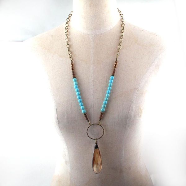 

pendant necklaces moodpc fashion jewelry turq stone long chain metal cross and drop for women ethnic necklace, Silver