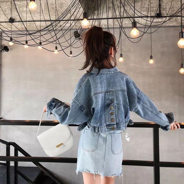 

women's jackets denim jacket spring and autumn vintage loose short, Black;brown